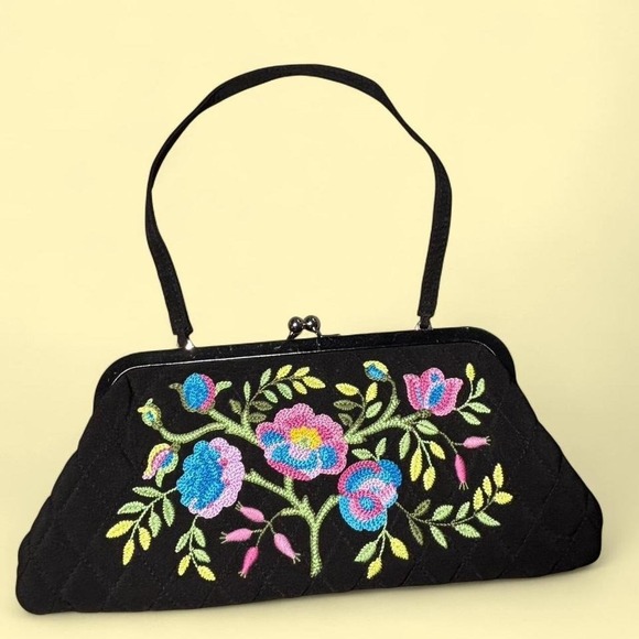 Vera Bradley Veronique Embroidered Velvet Purse Floral Statement Multicolor - Picture 1 of 8